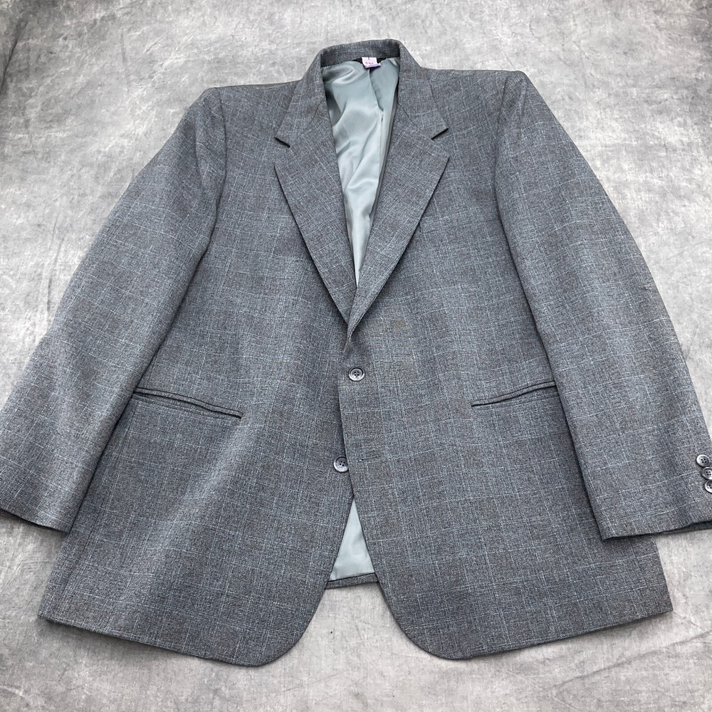 Haggar Sport‎ Coat Mens 44 Gray Excellent Plaid 2-Button Notch Lapel Blazer